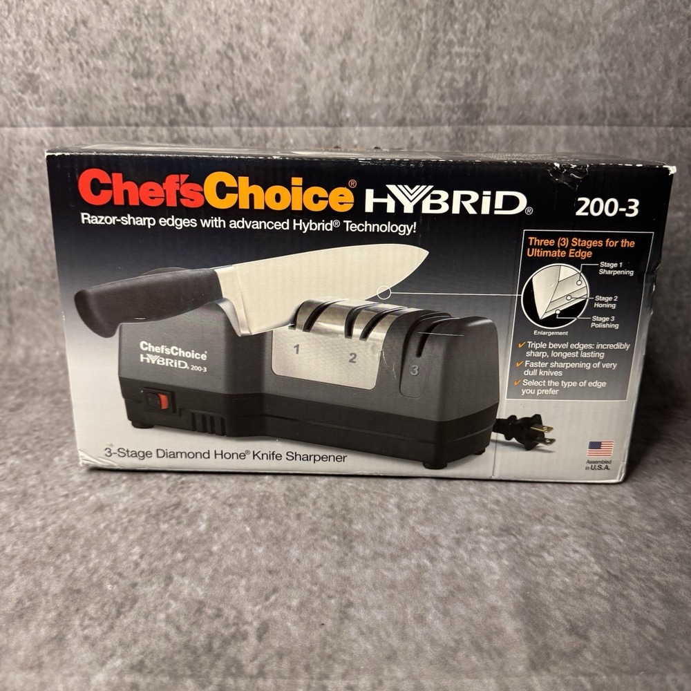 New Chefs Choice Hybrid Model 200-3 3-Stage Knife Sharpener w/ Diamond Hone